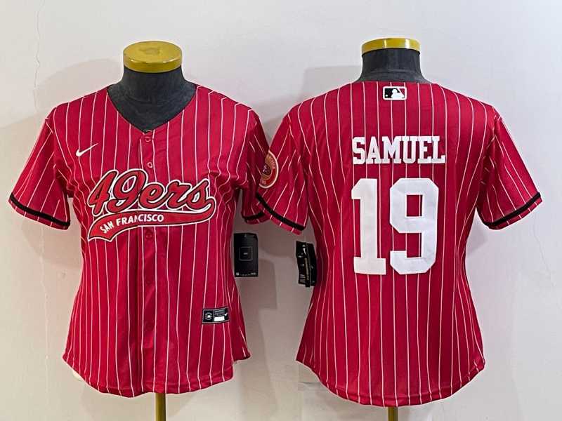 Womens San Francisco 49ers #19 Deebo Samuel Red Pinstripe With Patch Cool Base Stitched Baseball Jersey->women nfl jersey->Women Jersey